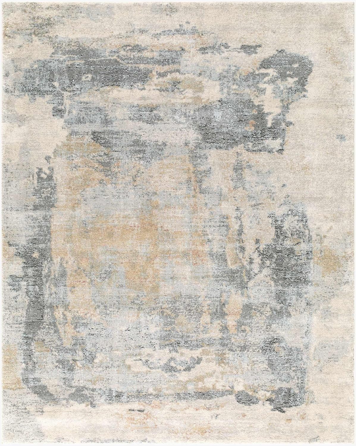 Alanna Area Rug - Abstract Distressed Faded Marble Watercolor - Contemporary Modern Transitional Minimalist Mid-Century - High Pile - Light Gray, Beige, Gray, Cream, Yellow - 5'3" x 7'