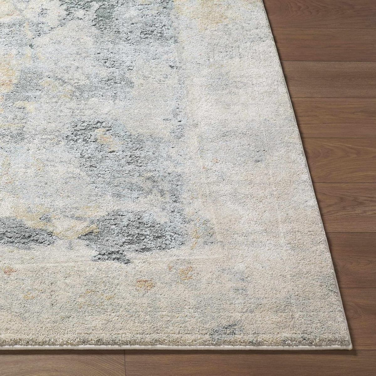 Alanna Area Rug - Abstract Distressed Faded Marble Watercolor - Contemporary Modern Transitional Minimalist Mid-Century - High Pile - Light Gray, Beige, Gray, Cream, Yellow - 5'3" x 7'