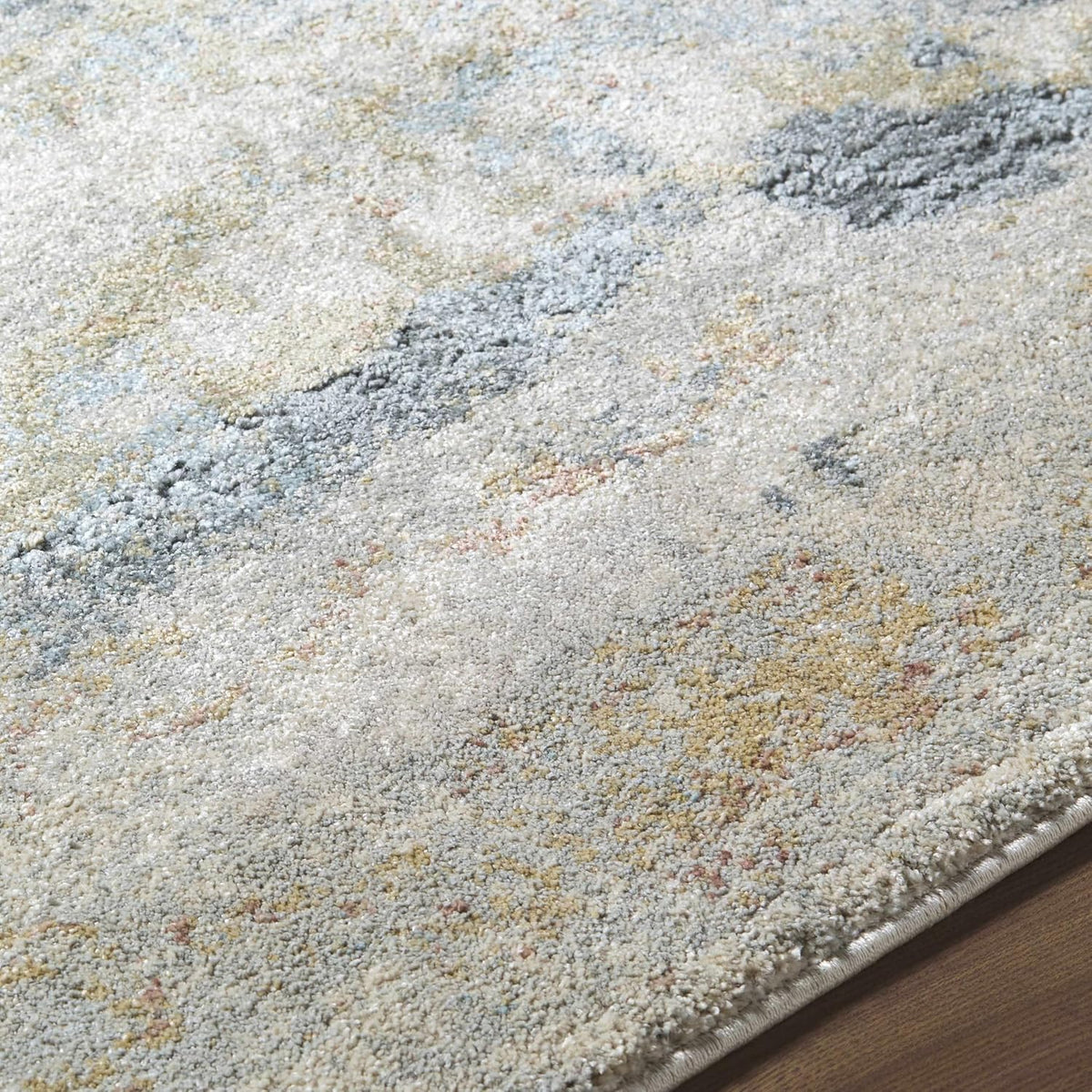 Alanna Area Rug - Abstract Distressed Faded Marble Watercolor - Contemporary Modern Transitional Minimalist Mid-Century - High Pile - Light Gray, Beige, Gray, Cream, Yellow - 5'3" x 7'