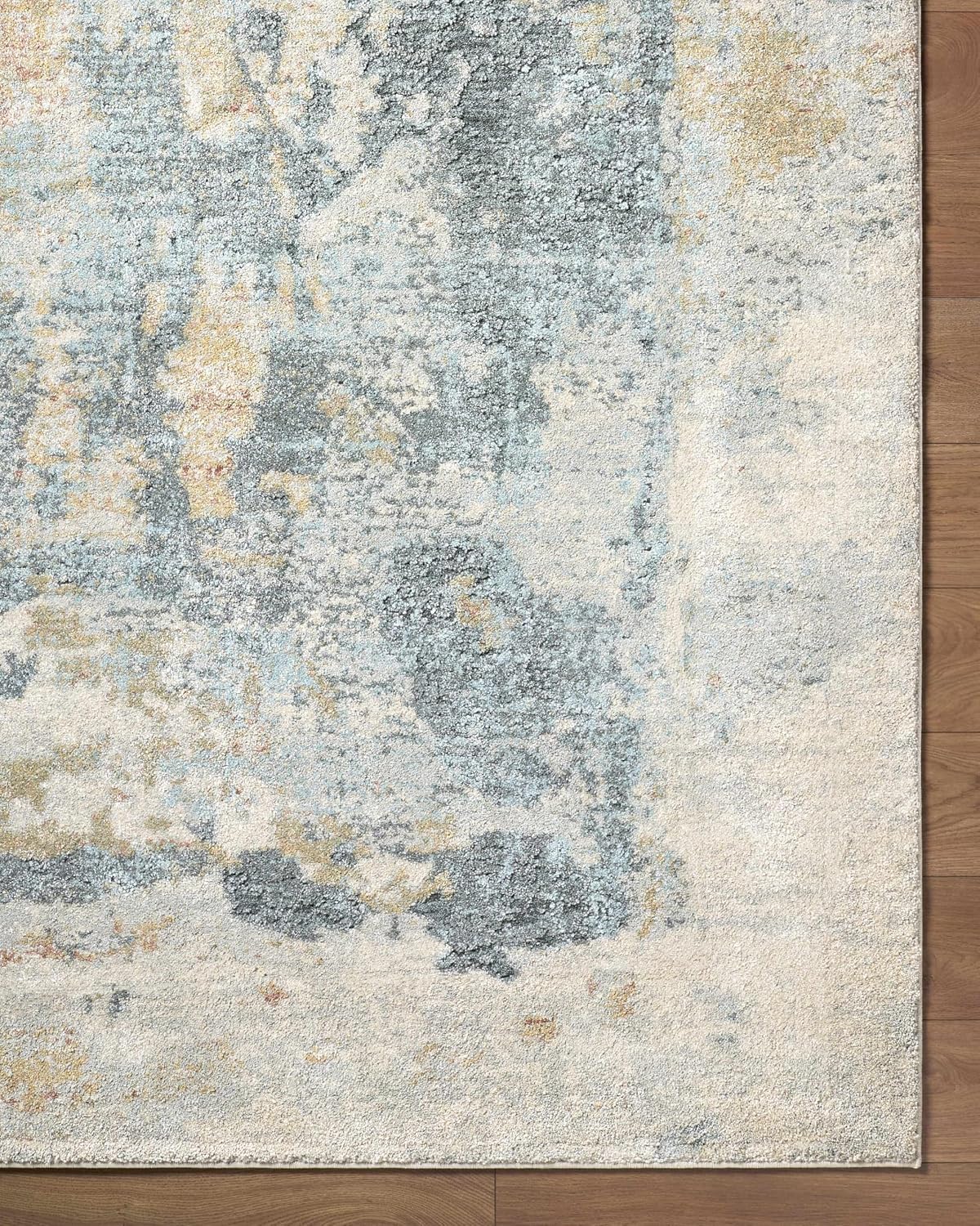 Alanna Area Rug - Abstract Distressed Faded Marble Watercolor - Contemporary Modern Transitional Minimalist Mid-Century - High Pile - Light Gray, Beige, Gray, Cream, Yellow - 5'3" x 7'