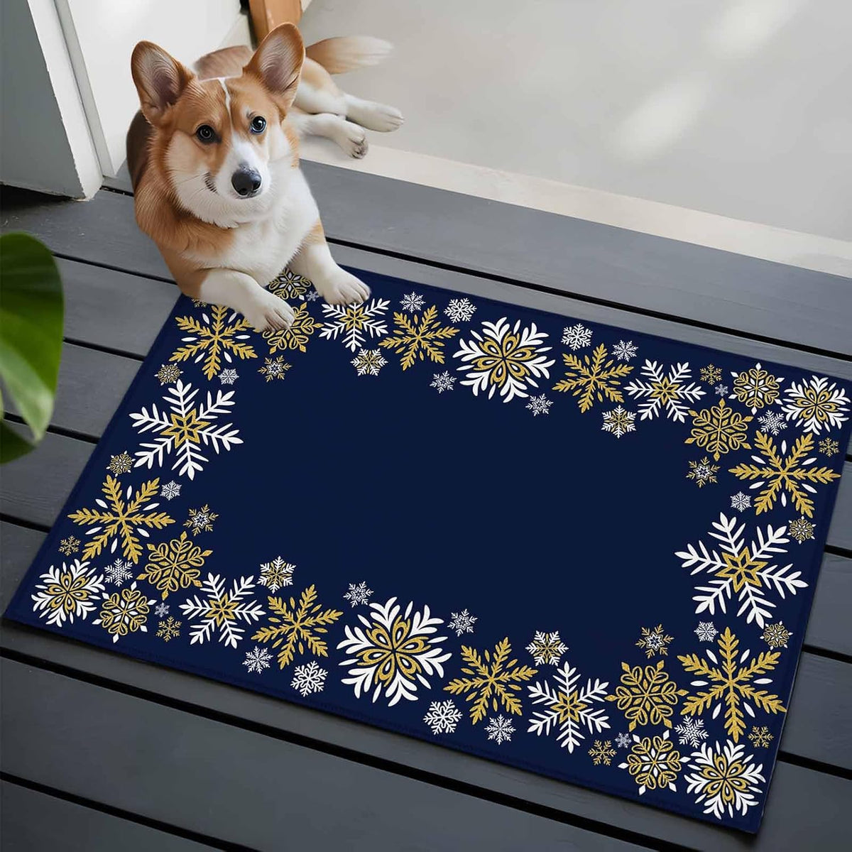 Retro Yellow Snowflake 2x3 Area Rugs for Living Room, Winter Christmas Navy Background Non Slip Floor Mat Washable Low-Profile Indoor Carpet for Bedroom, Dining Room, Bathroom