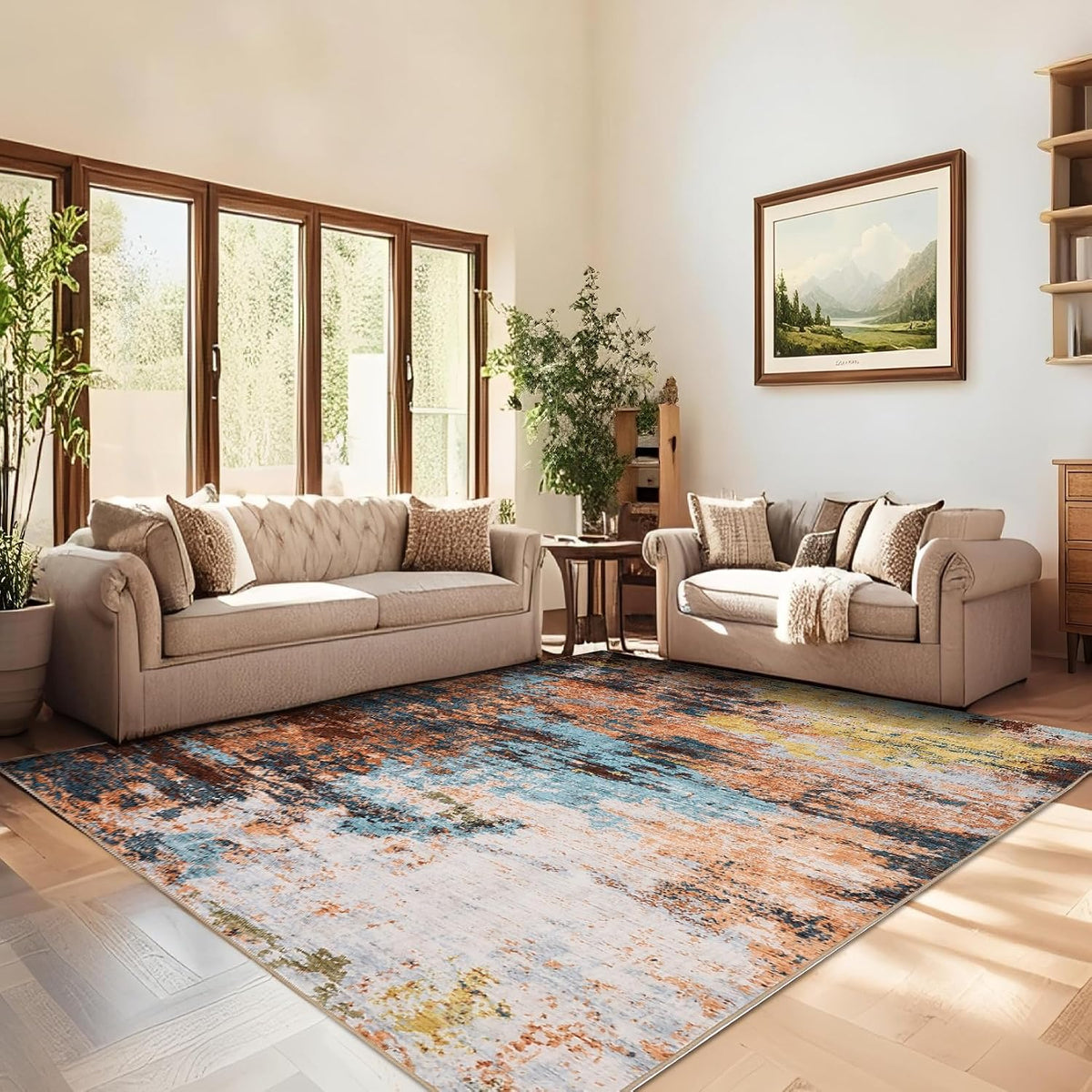 Abstract Area Rugs 5x7 Ultra-Soft Modern Indoor Carpet Yellow