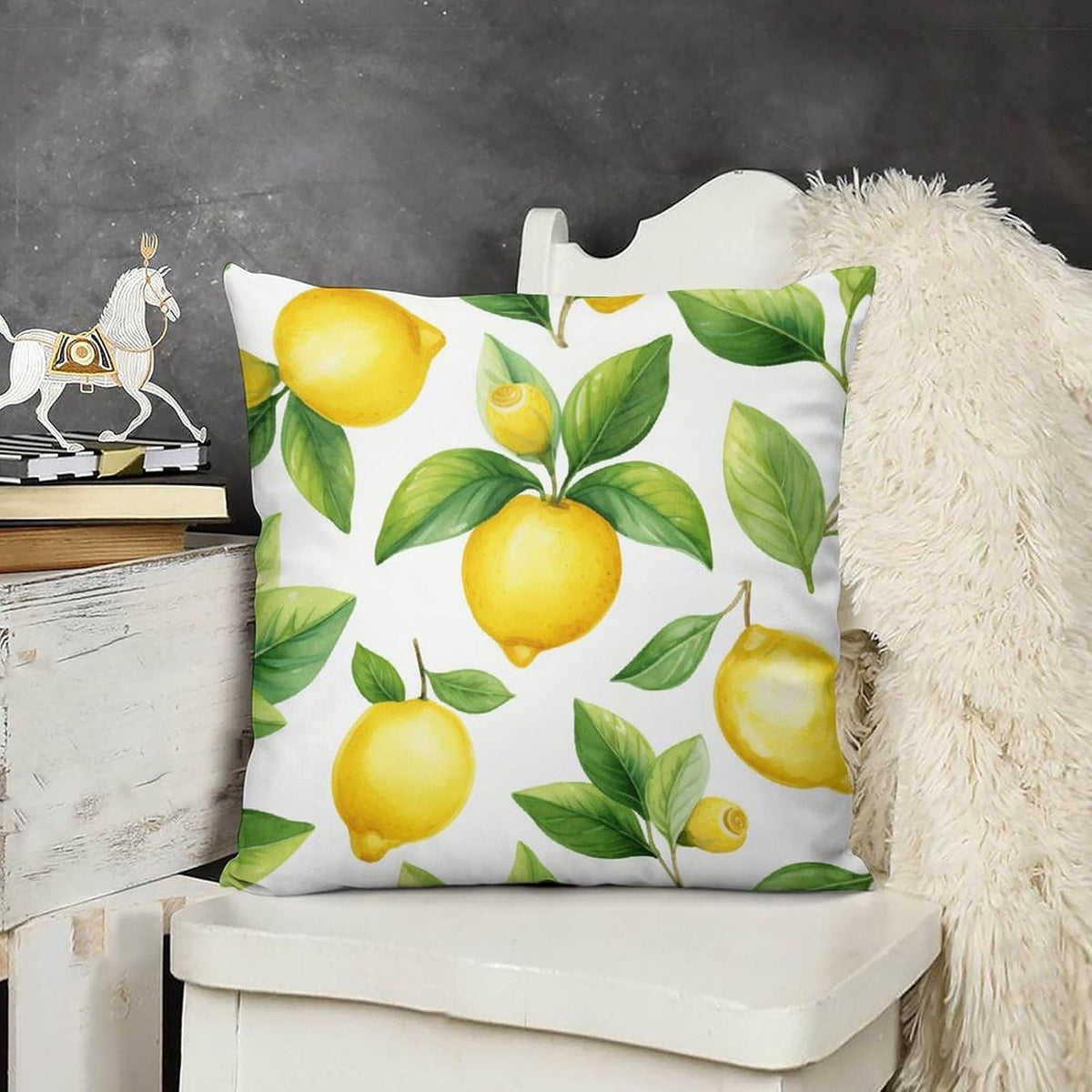 Pillow Protectors with Zipper Standard Size Watercolor Lemon with Green Leaves Pattern Pillowcase Yellow Green Lemon Outdoor Sofa Cushion Cover Modern Decor for Sofa Couch 24 "x24