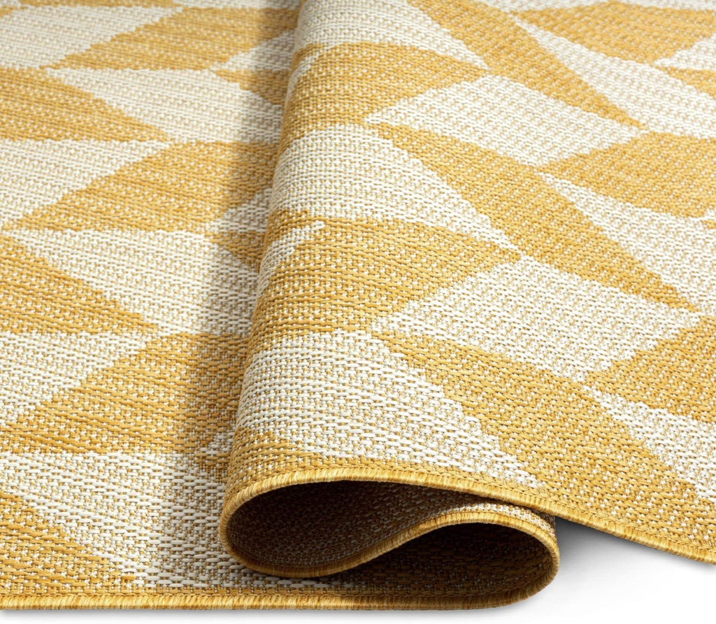 New York Patio Country Calla Contemporary Herringbone Indoor/Outdoor Area Rug, Yellow/Cream, 6'6"x9'2"