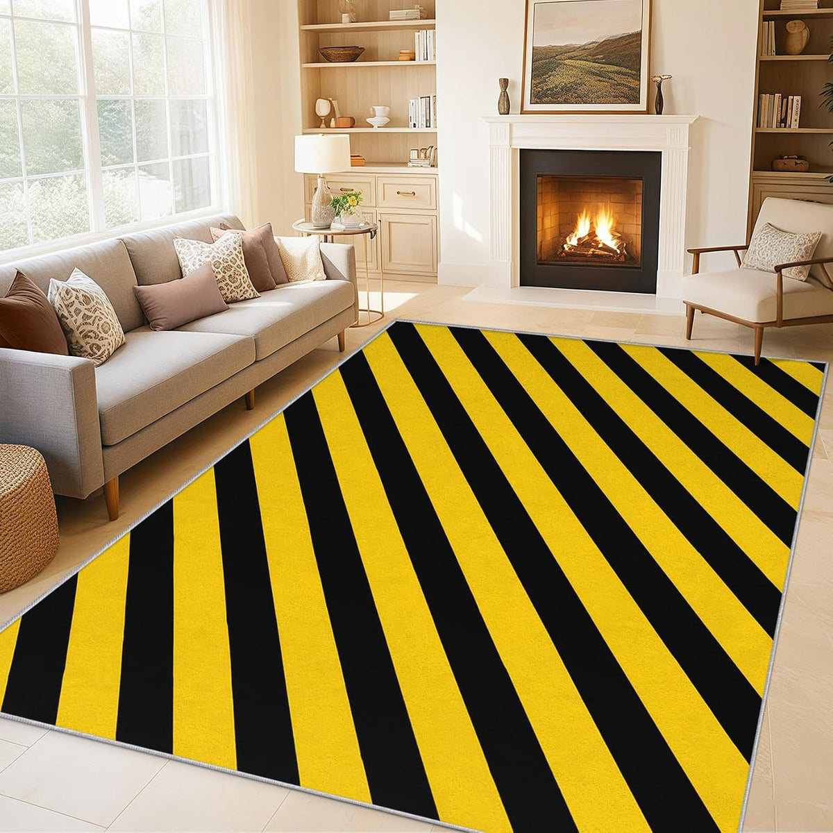 Yellow and Black Striped Door Mat for Entryway, Washable 2x3 Yellow and Black Small Rug, Modern Stripes Area Rugs for Bedroom Decor, Non Slip Low Pile Soft Front Door Rug D&T13