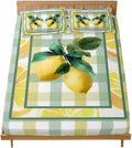 Twin Sze Fitted Sheet Set - Lemon 2 Piece Bedding Sets 16" Deep Pocket Fitted Sheet with 1 Pillowcase, Botanical Fruit Leaves Bow Yellow Green Striped Brushed Microfiber Hotel Luxury Bed Sheets