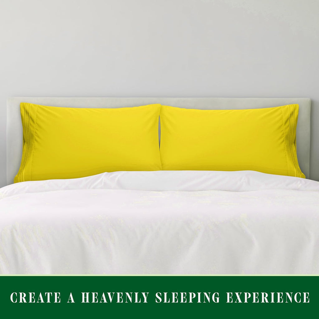 Luxury Ultra-Soft 2-Piece Pillowcase Set - 1500 Premium Hotel Quality Microfiber Double Brushed - Wrinkle Resistant, Standard/Queen, Yellow