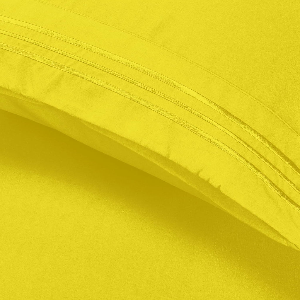 Luxury Ultra-Soft 2-Piece Pillowcase Set - 1500 Premium Hotel Quality Microfiber Double Brushed - Wrinkle Resistant, Standard/Queen, Yellow