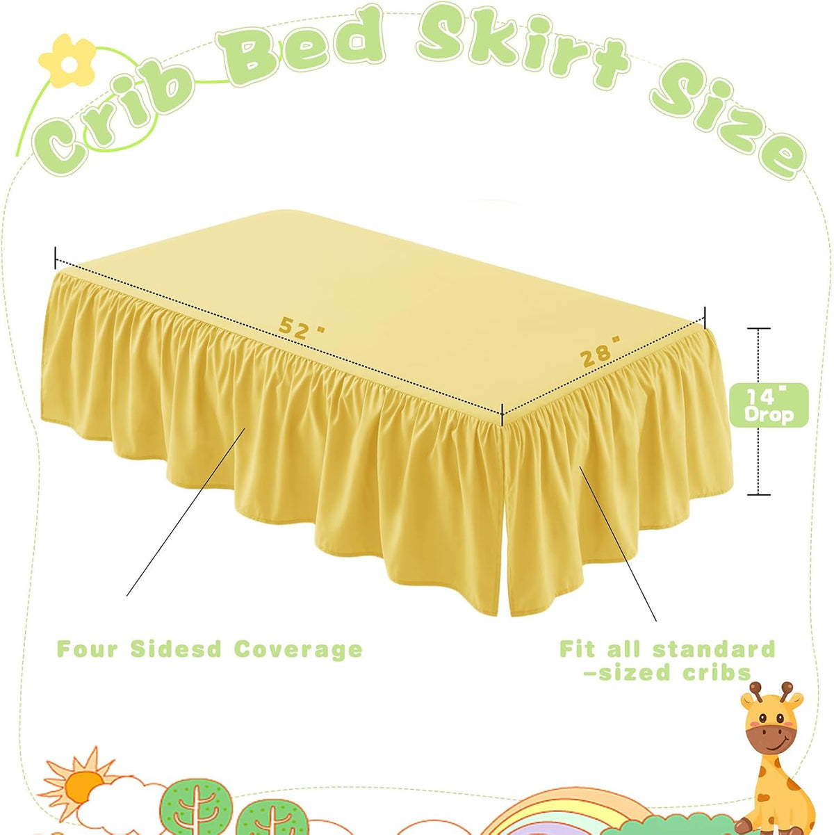 Yellow Crib Skirt Dust Ruffle, Microfiber Crib Bed Skirt