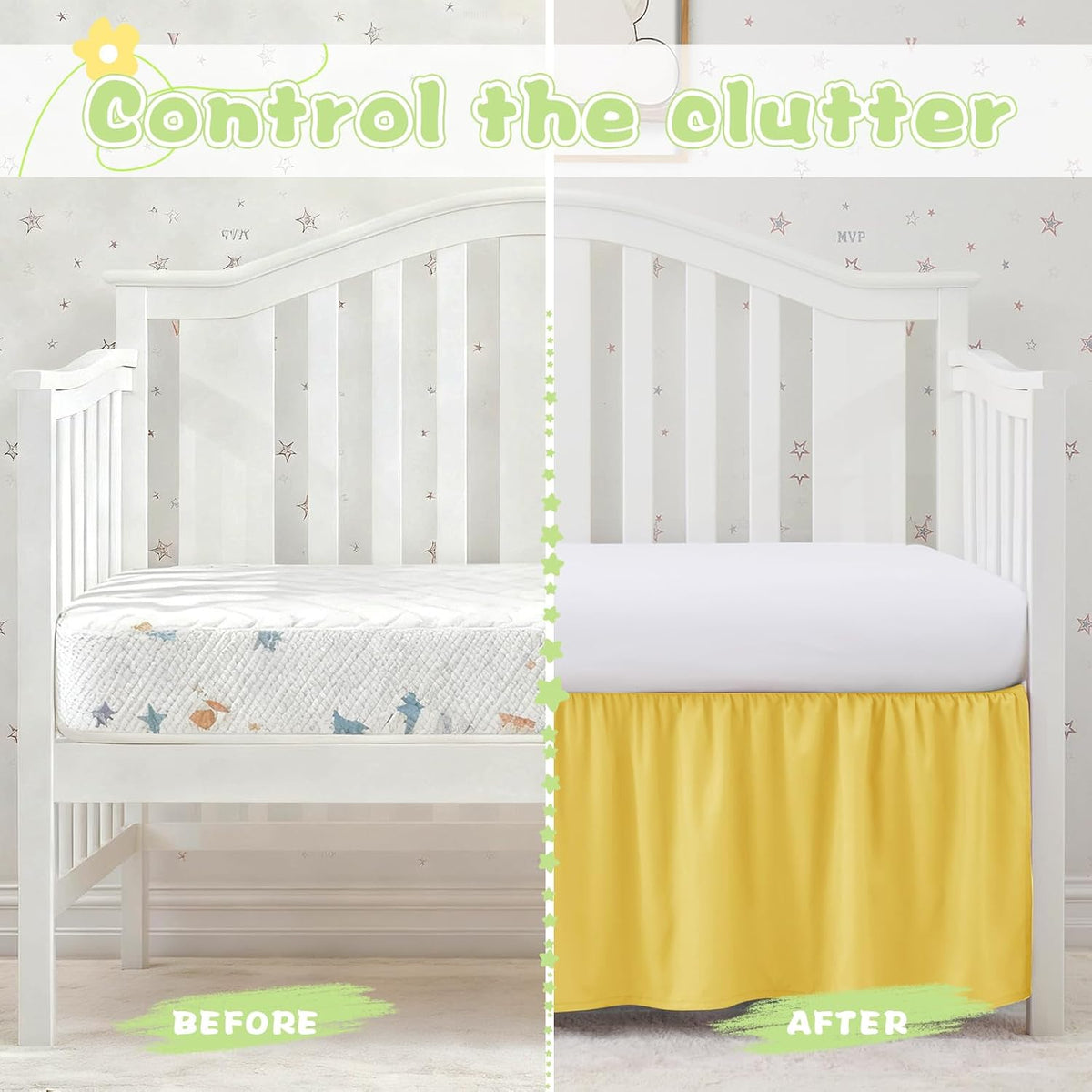 Yellow Crib Skirt Dust Ruffle, Microfiber Crib Bed Skirt