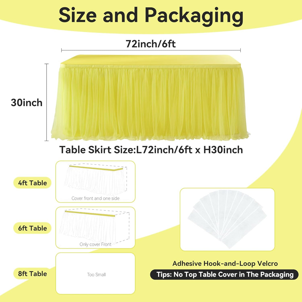 72in Yellow Tulle Table Skirts for Rectabgle Tables 6/4ft, 2-Layer Gold Grim Ruffle Tulle Tutu Cloth Table Skirt 6ft Decor Bee Themed Birthday Party Wedding Baby Shower Cake Dessert(No Table Cover)