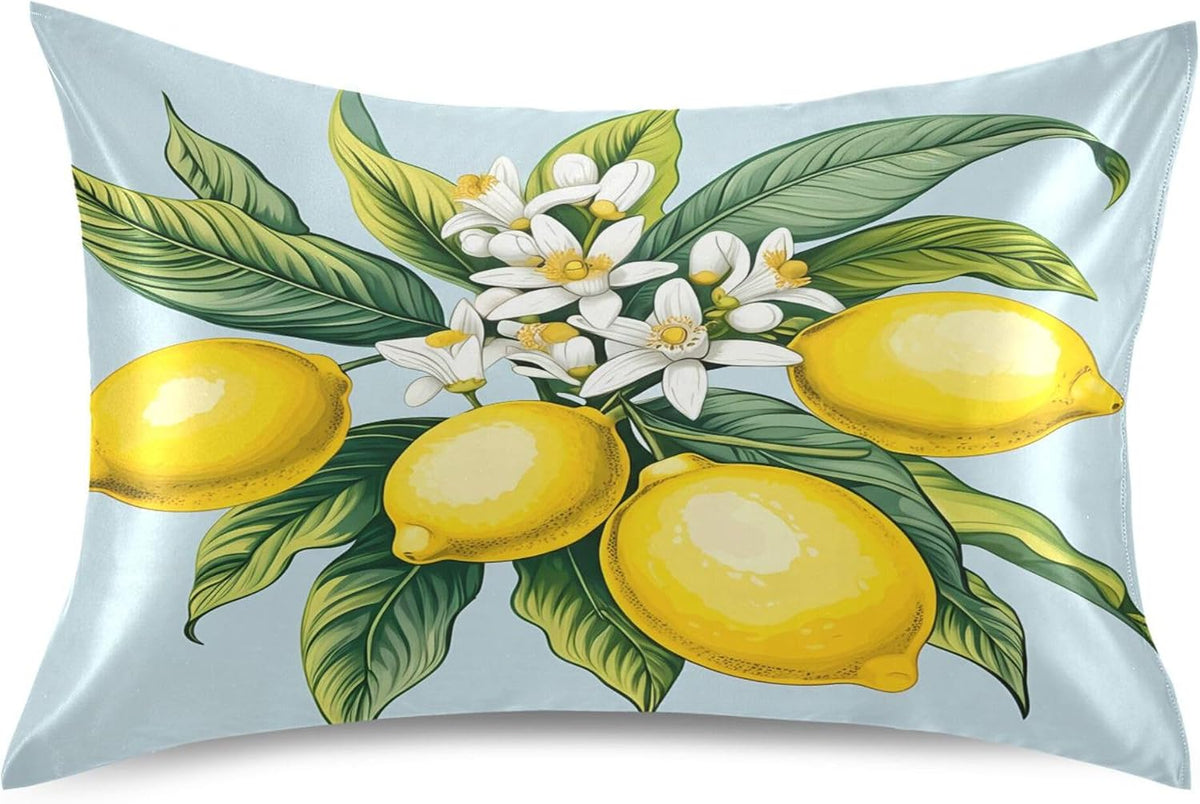 Yellow Lemons Satin Pillow Case Standard Size 20x26 in for Hair and Skin, Soft Pillowcase with Envelope Closure Machine Washable