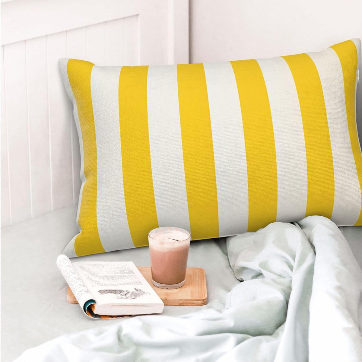 Lemon Yellow Stripes Standard Pillowcases Sets of 2, Ultra Soft Microfiber Plush Pillow Cases 16"X24" Comfort Decorative Throw Pillow Cover with Hidden Zipper for Bedroom, Sofa, Couch