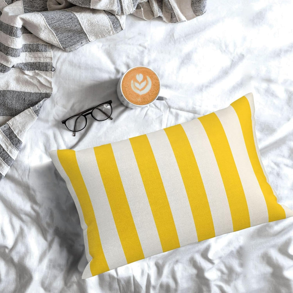 Lemon Yellow Stripes Standard Pillowcases Sets of 2, Ultra Soft Microfiber Plush Pillow Cases 16"X24" Comfort Decorative Throw Pillow Cover with Hidden Zipper for Bedroom, Sofa, Couch