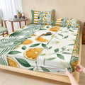 Twin Sze Fitted Sheet Set - Yellow Lemons 2 Piece Bedding Sets 16" Deep Pocket Fitted Sheet with 1 Pillowcase, Summer Botanical Green Leaves Fruits Striped Brushed Microfiber Hotel Luxury Bed Sheets