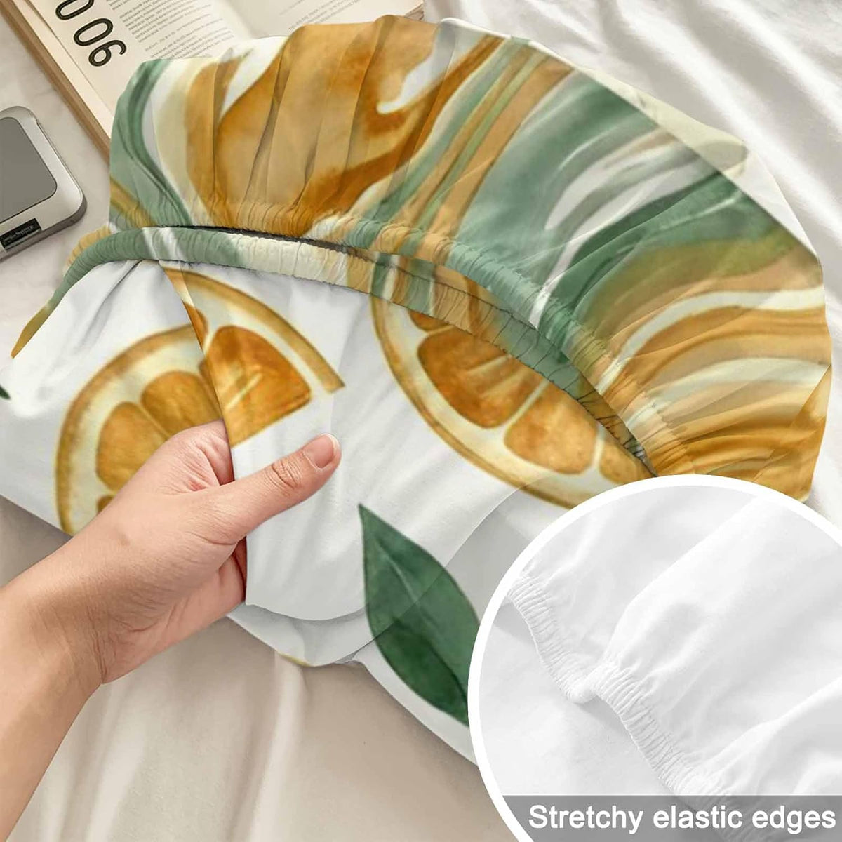Twin Sze Fitted Sheet Set - Yellow Lemons 2 Piece Bedding Sets 16" Deep Pocket Fitted Sheet with 1 Pillowcase, Summer Botanical Green Leaves Fruits Striped Brushed Microfiber Hotel Luxury Bed Sheets