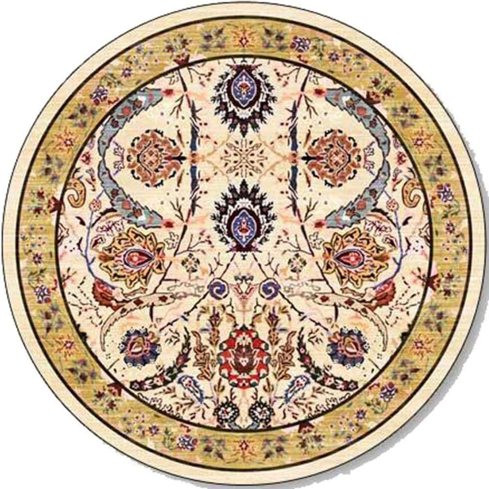 Vintage Bohemia Area Rug Boho Floral Round Geometry Decor Carpet for Farmhouse Bedroom Living Room Kitchen Runner Mat Non Slip Bathroom Rugs Indoor Outdoor Doormat 2' X 2'/Yellow