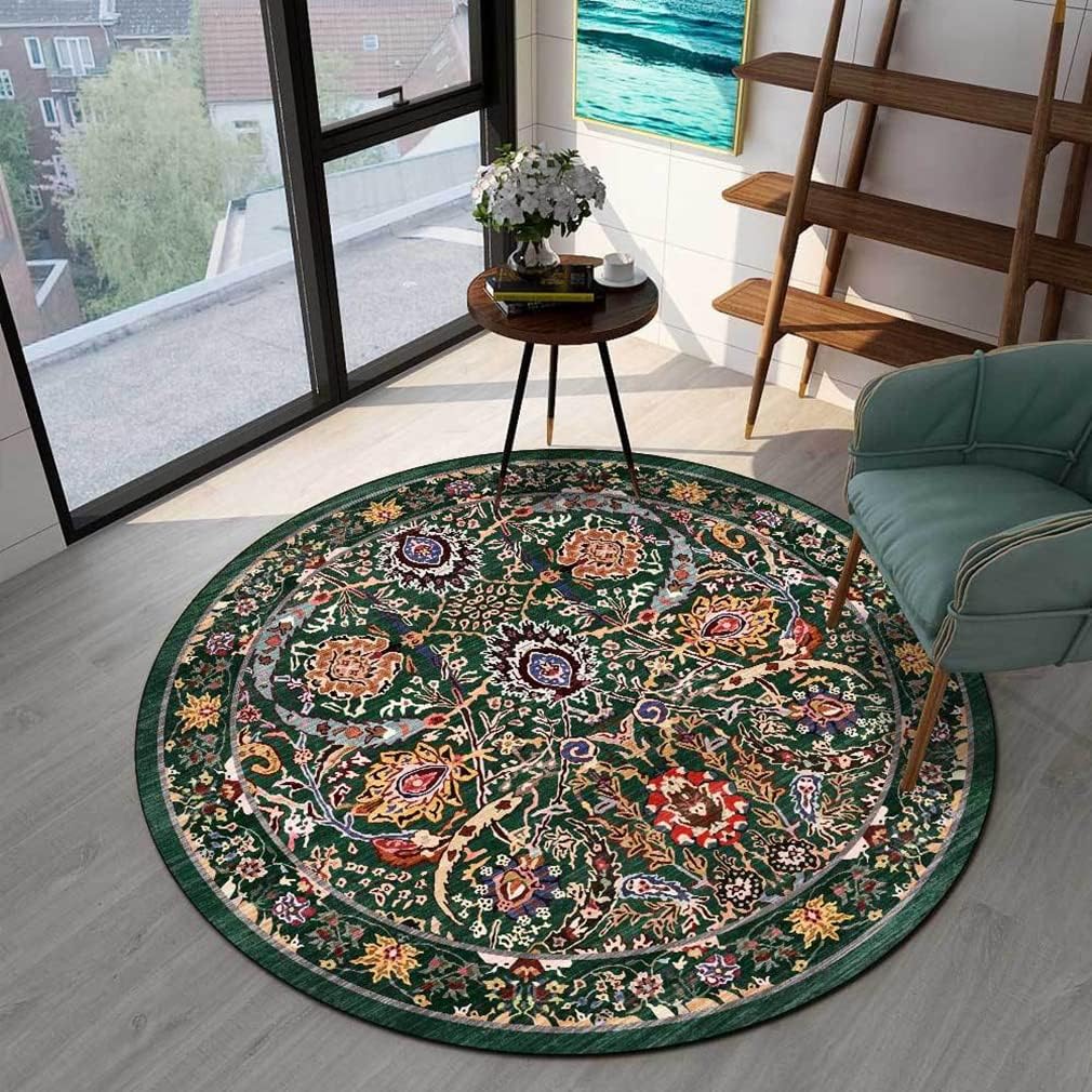 Vintage Bohemia Area Rug Boho Floral Round Geometry Decor Carpet for Farmhouse Bedroom Living Room Kitchen Runner Mat Non Slip Bathroom Rugs Indoor Outdoor Doormat 2' X 2'/Yellow