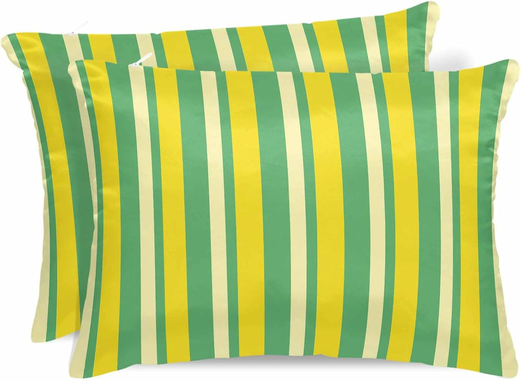 Satin Pillowcases Standard Size, Lemon Green Yellow Silk Pillow Cases for Hair and Skin with Zipper 2 Pack, Summer Modern Farmhouse Striped Smooth Throw Pillow Covers for Sleeping, 20"x26"