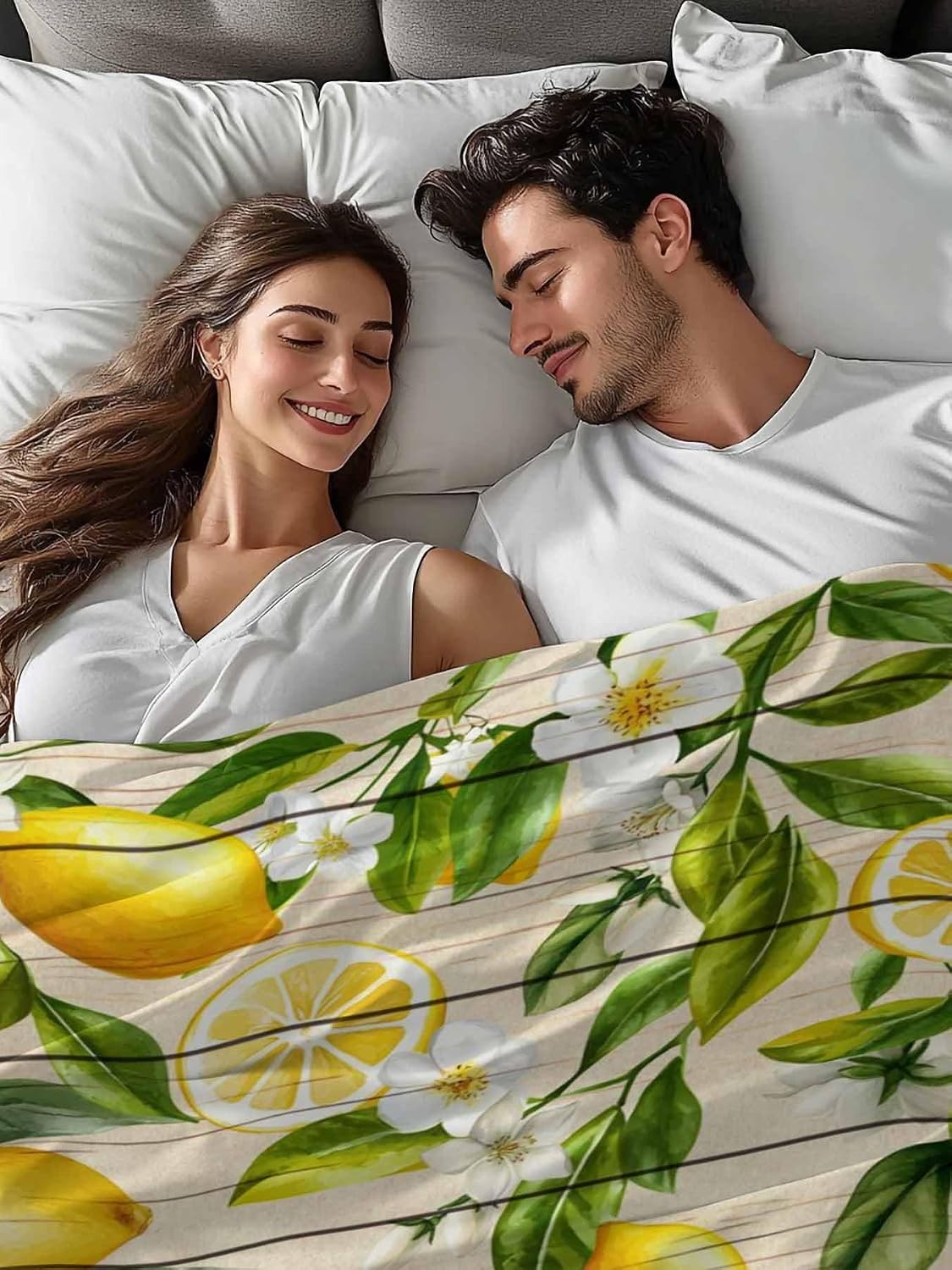 Twin Flat Sheet Only,Farm Fruits Lemon Floral Top Sheet Breathable Soft Brushed Polyester Microfiber Bed Sheets,Yellow Wood Texture Hotel Luxury Bedding Sheets for Women,Men,Teens