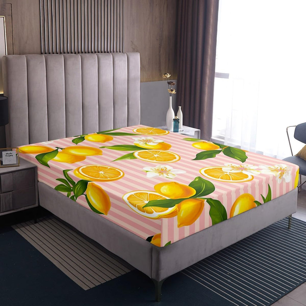 Yellow Lemon Fitted Sheet Queen Size for Kids Boys Girls Citrus Bed Sheets Set 16" Deep Pocket Soft Breathable Microfiber Botanical Lemon Pattern Bedding with 2 Pillowcases Tropical Fruit