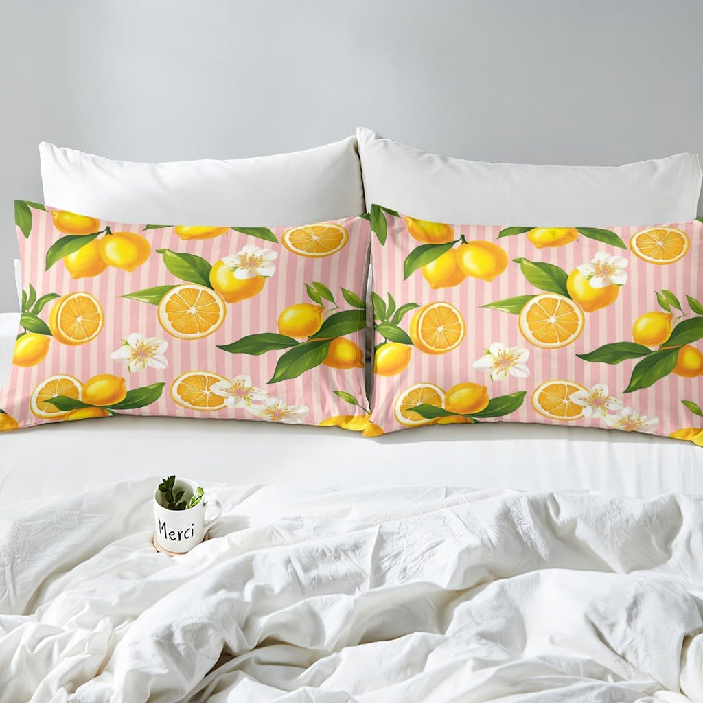 Yellow Lemon Fitted Sheet Queen Size for Kids Boys Girls Citrus Bed Sheets Set 16" Deep Pocket Soft Breathable Microfiber Botanical Lemon Pattern Bedding with 2 Pillowcases Tropical Fruit