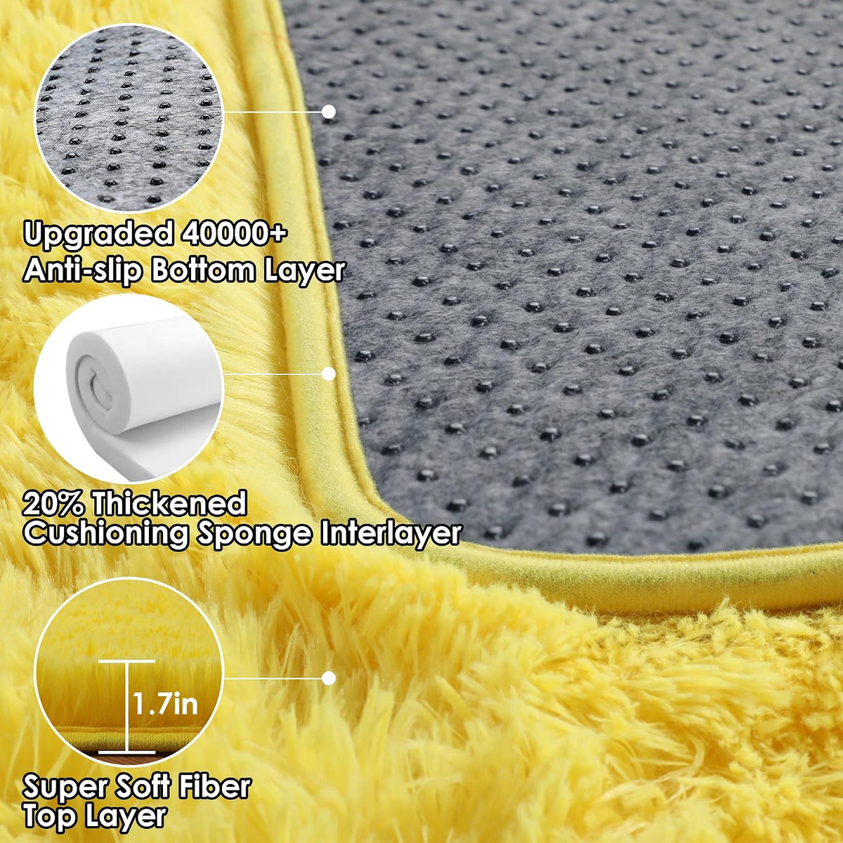 Yellow Area Rugs for Bedroom Living Room, Fluffy 4x6 Bedside Throw Shag Rug
