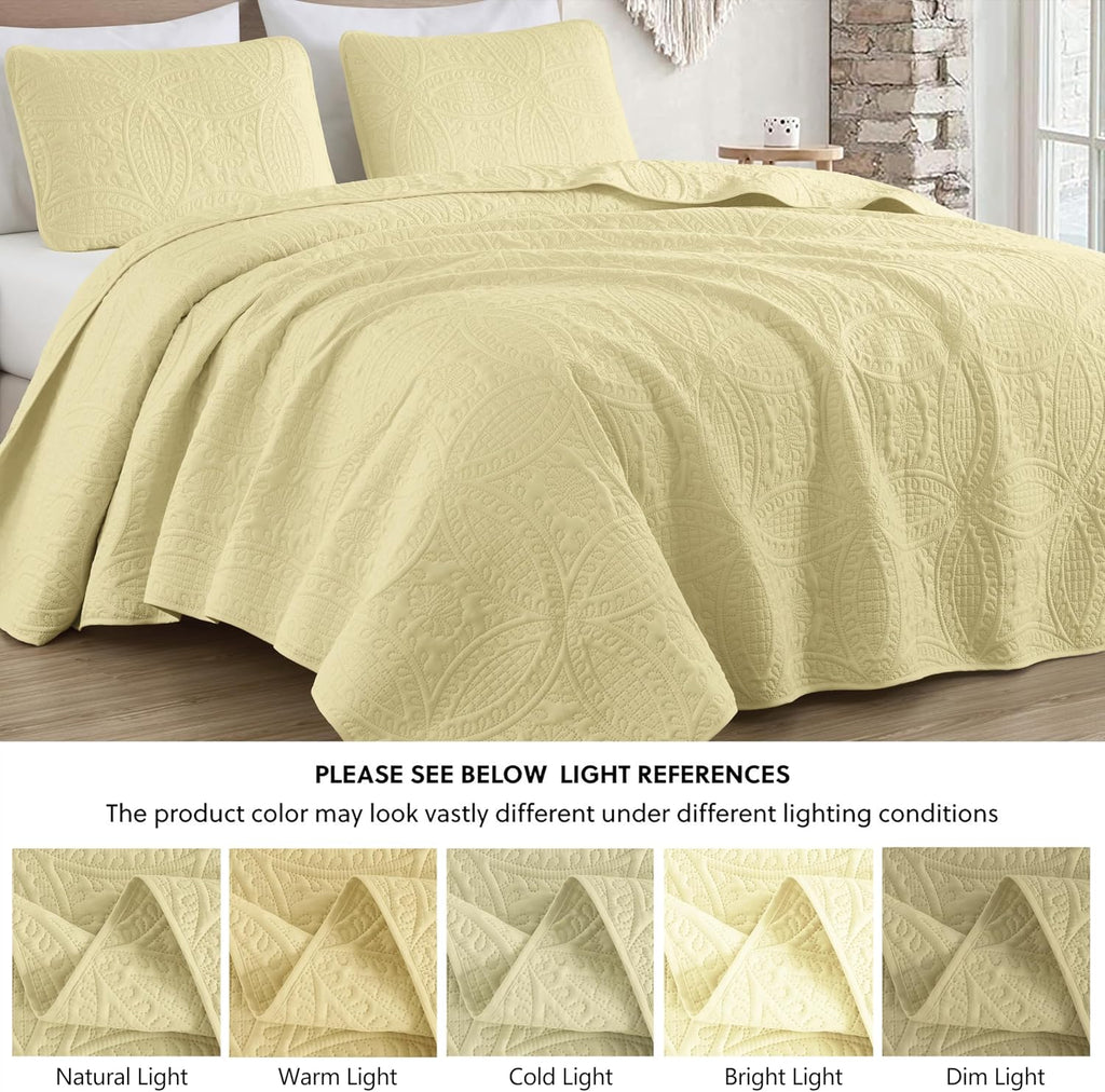 Austin King Oversized Bedspread Set, 3-Piece Pinsonic Quilted Lightweight Microfiber Bedspread Coverlet, Pastel Yellow