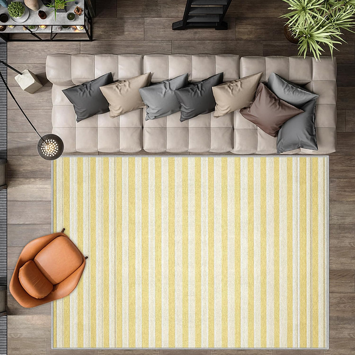 Yellow Stripes 2x3 Washable Rug for Entryway, Indoor Vertical Striped Door Mat, Non Slip Modern Art Small Carpet, Soft Low Pile Area Rugs for Entrance Kitchen Bedroom
