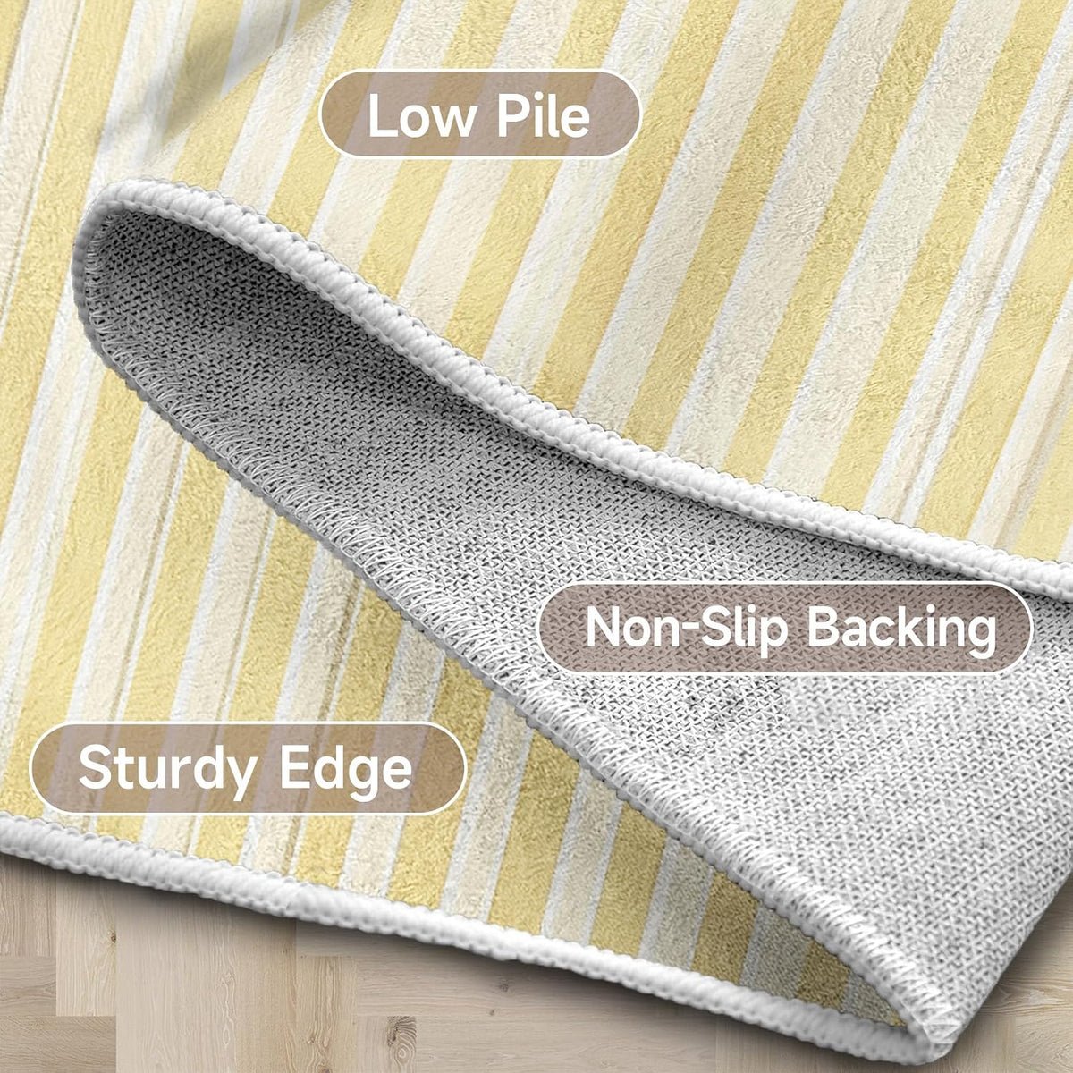 Yellow Stripes 2x3 Washable Rug for Entryway, Indoor Vertical Striped Door Mat, Non Slip Modern Art Small Carpet, Soft Low Pile Area Rugs for Entrance Kitchen Bedroom