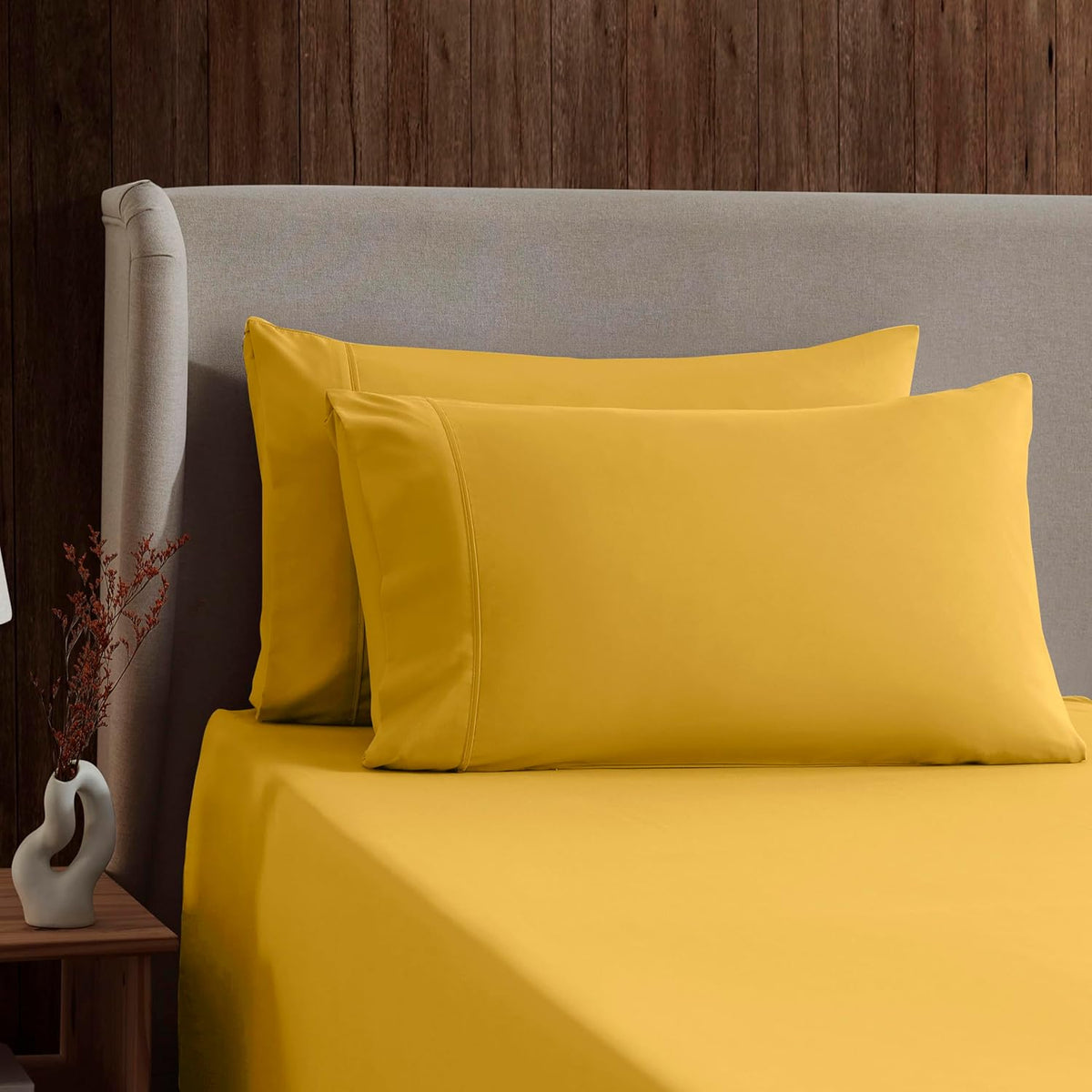 King Bed Sheet Set - Yellow - Instantly Soft Microfiber, No Break-in Wash - 4-Piece Deep Pocket Sheets & Pillowcases, Stays Put All Night