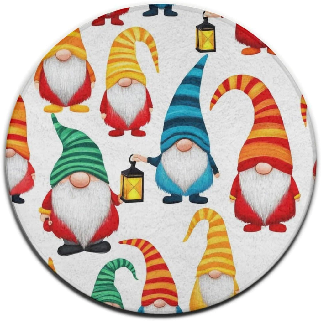 Modern Yellow Duck Round Area Rugs, Comfortable Flannel Polyester Mat Carpet for Living Room Bedroom Hotel, Winter Christmas Gnomes