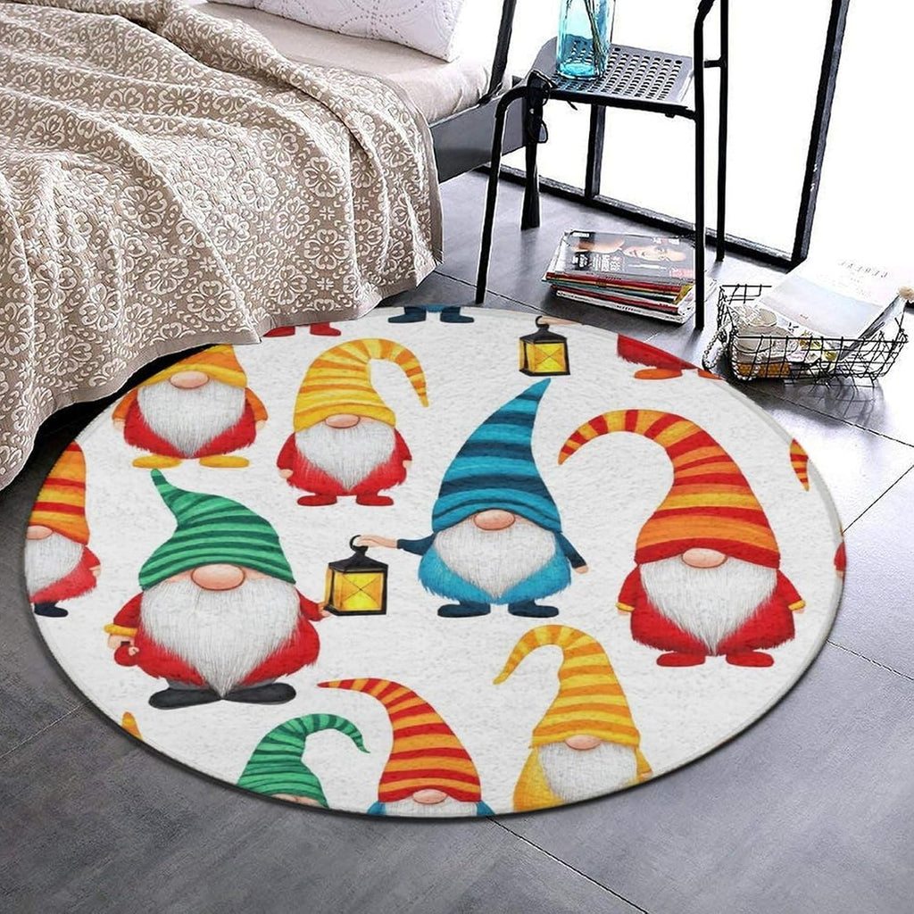 Modern Yellow Duck Round Area Rugs, Comfortable Flannel Polyester Mat Carpet for Living Room Bedroom Hotel, Winter Christmas Gnomes
