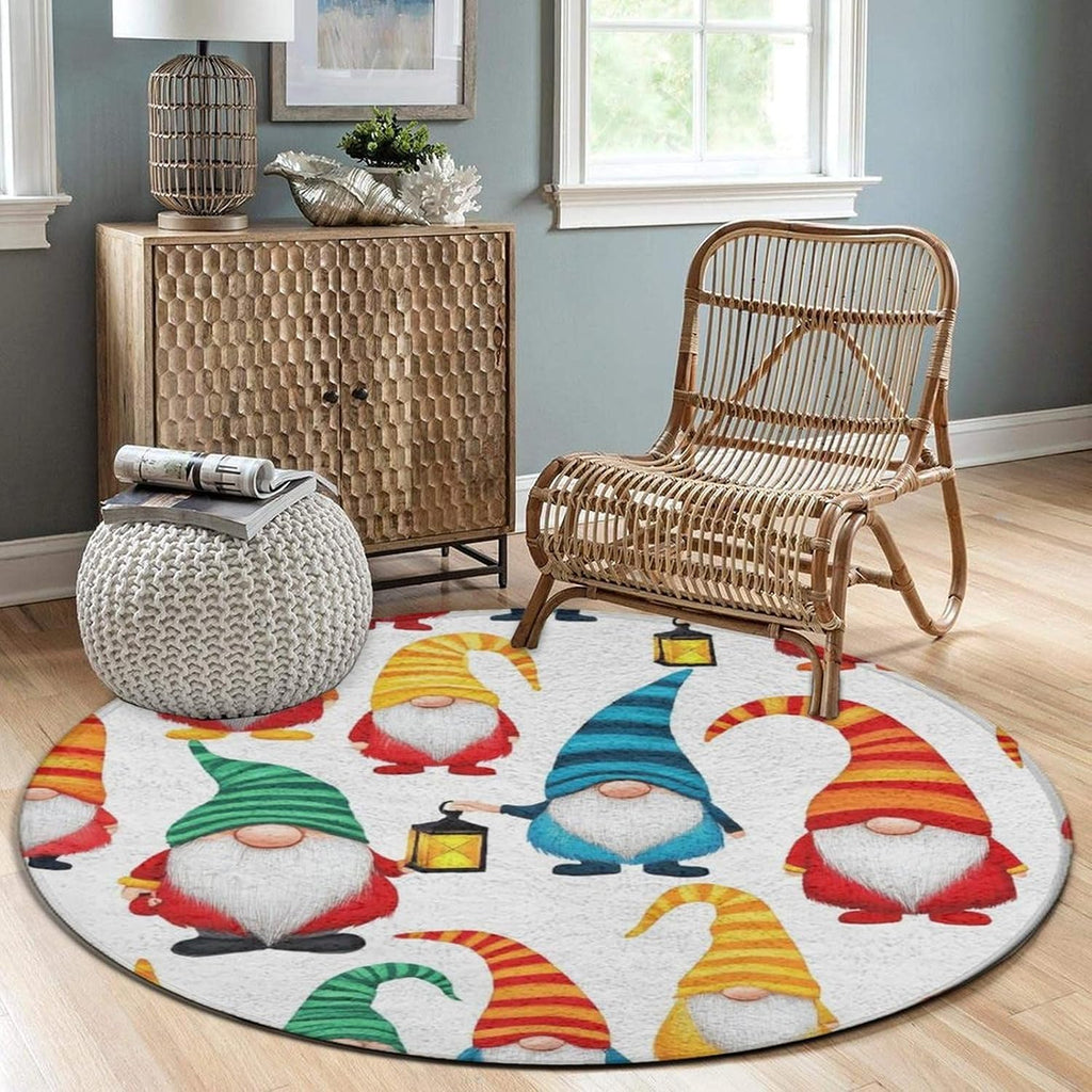 Modern Yellow Duck Round Area Rugs, Comfortable Flannel Polyester Mat Carpet for Living Room Bedroom Hotel, Winter Christmas Gnomes