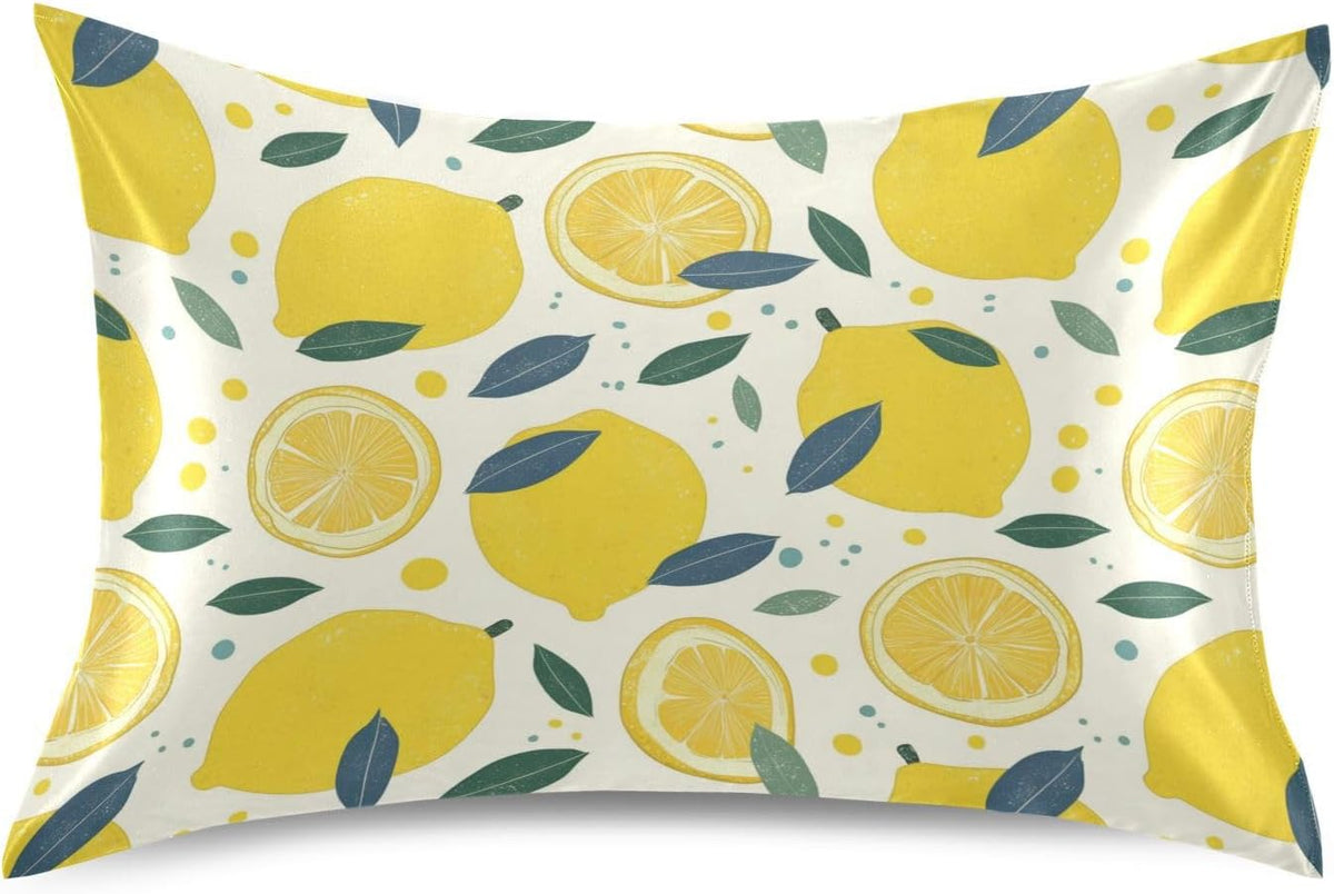 Lemon Slices Satin Pillowcase with Envelope Closure Yellow Standard Size Pillow Case, Silky Pillow Cover for Home Bedroom Sofa 20x26 in