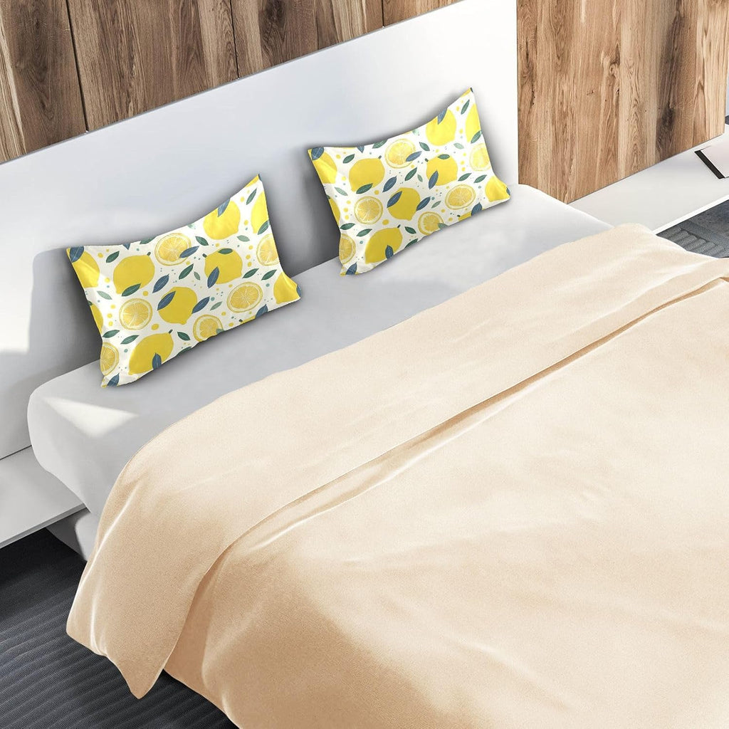 Lemon Slices Satin Pillowcase with Envelope Closure Yellow Standard Size Pillow Case, Silky Pillow Cover for Home Bedroom Sofa 20x26 in