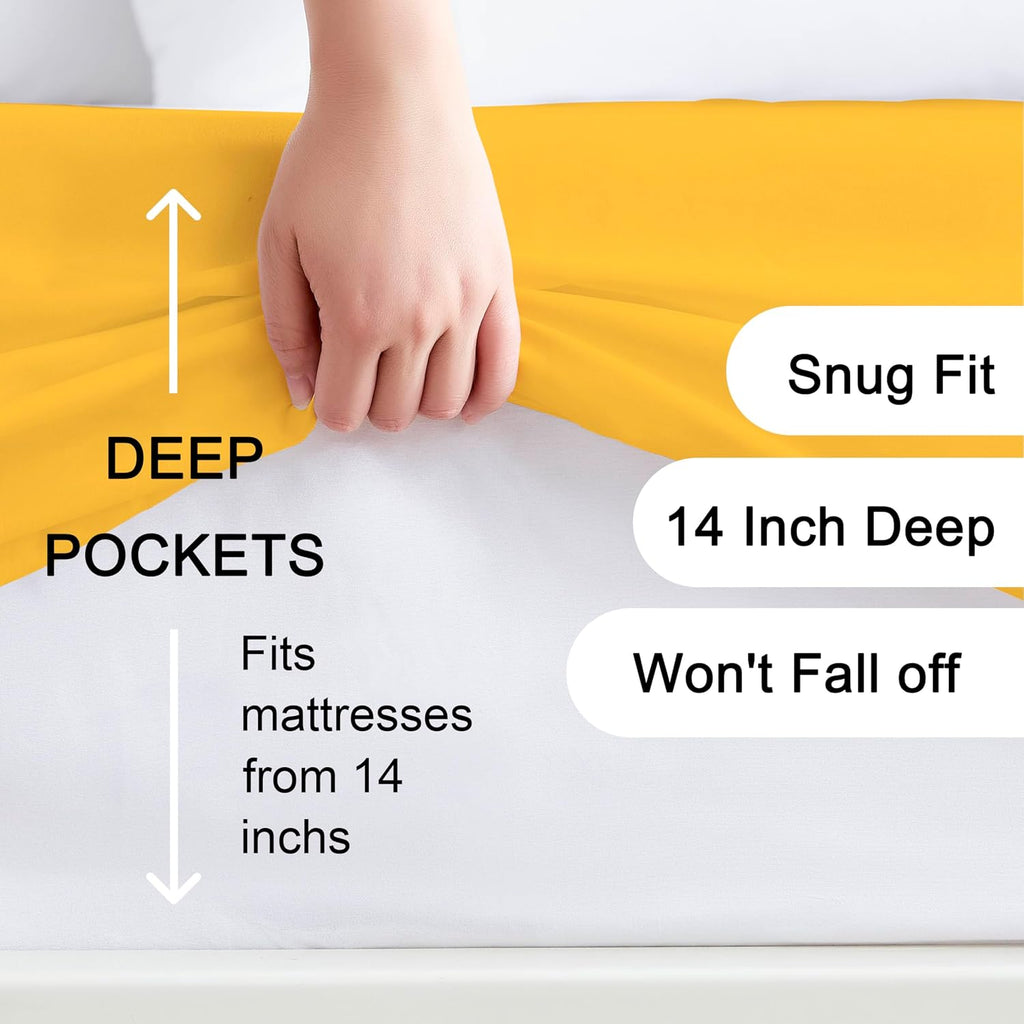 100% Microfiber Twin Size Fitted Sheet Only, Bed Sheet Yellow 39x75 inches