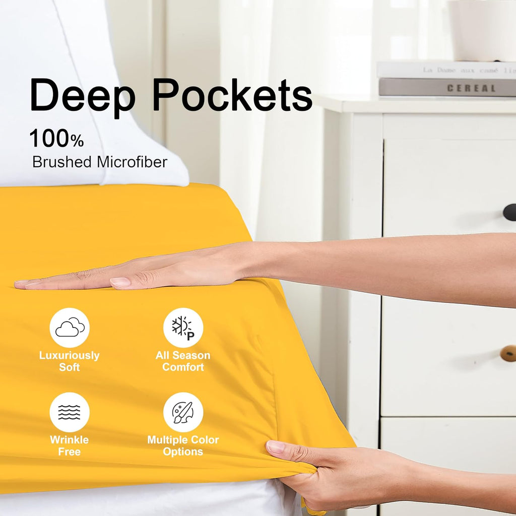 100% Microfiber Twin Size Fitted Sheet Only, Bed Sheet Yellow 39x75 inches