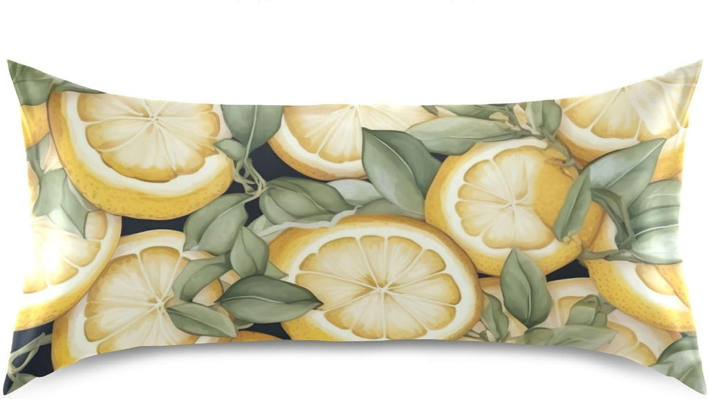 Yellow Lemons Leave Satin Pillowcase for Hair and Skin Body Bedding Pillowcases Standard Size 20"X26" Flannel Pillow Cases with Envelope Closure for Pillow