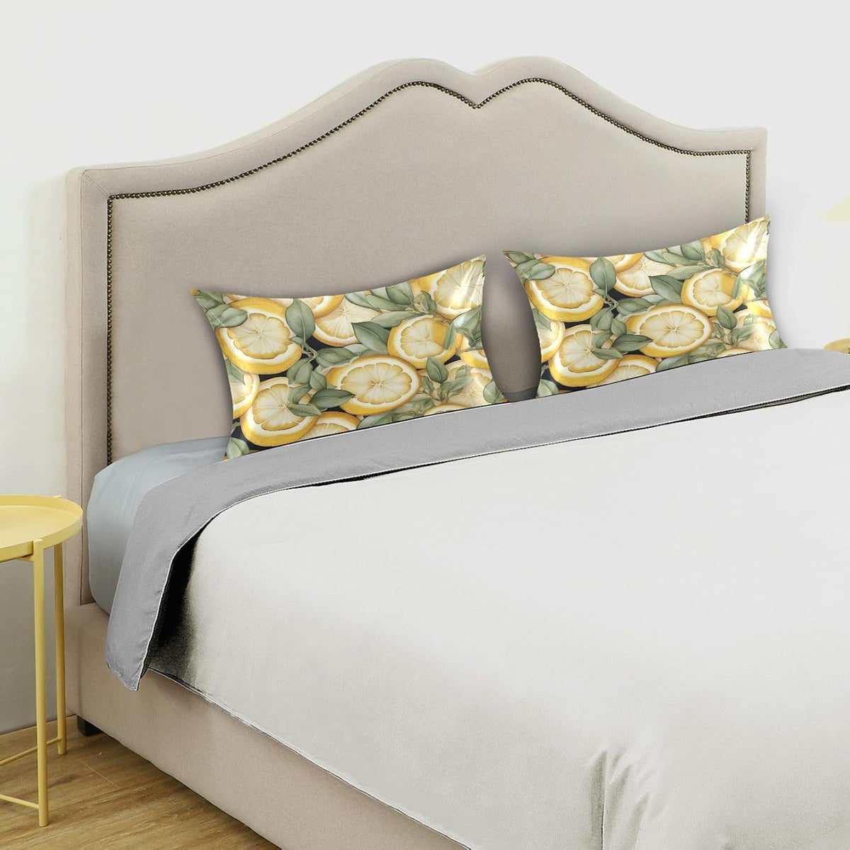 Yellow Lemons Leave Satin Pillowcase for Hair and Skin Body Bedding Pillowcases Standard Size 20"X26" Flannel Pillow Cases with Envelope Closure for Pillow