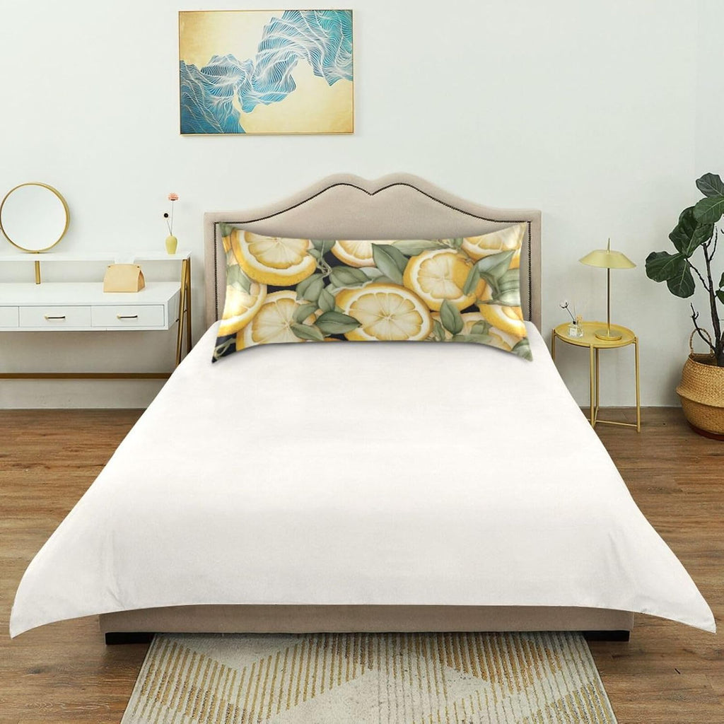 Yellow Lemons Leave Satin Pillowcase for Hair and Skin Body Bedding Pillowcases Standard Size 20"X26" Flannel Pillow Cases with Envelope Closure for Pillow