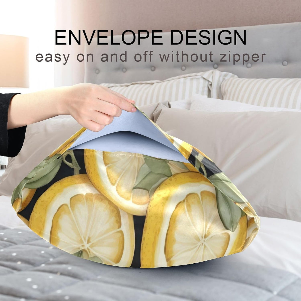 Yellow Lemons Leave Satin Pillowcase for Hair and Skin Body Bedding Pillowcases Standard Size 20"X26" Flannel Pillow Cases with Envelope Closure for Pillow