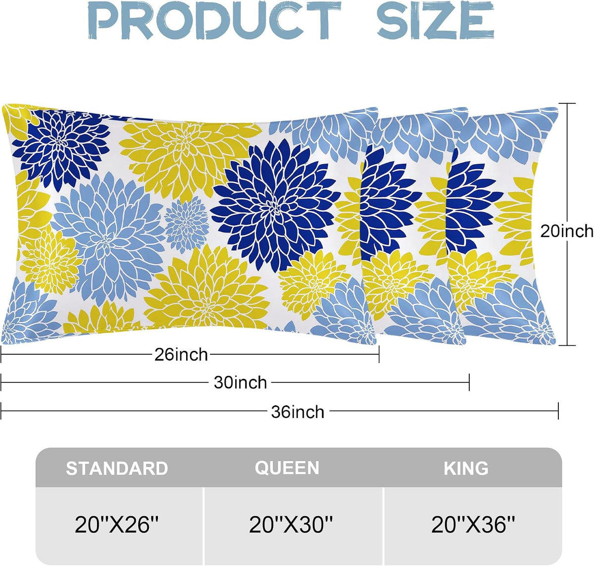 Yellow Navy Blue Flower Satin Pillowcase for Hair and Skin 1 Pack,Soft and Cooling Similar to Silk Pillow Cases with Hidden Zipper, Gift for Women Men(20"x30" Queen Size