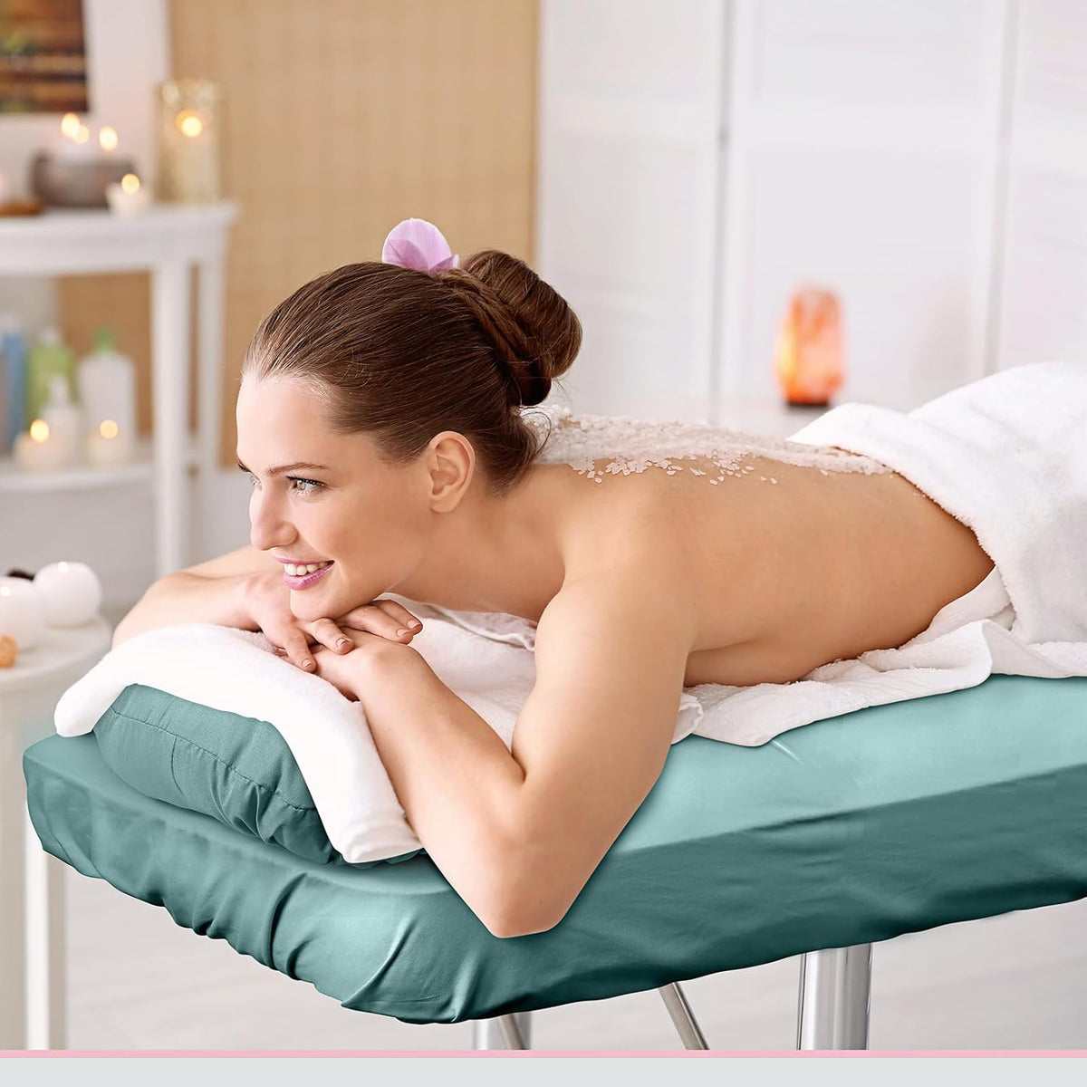 3 Sets Microfiber Massage Table Sheet Set 3 Colors 3 Piece Set Includes Massage Flat Sheet Fitted Sheet and Massage Face Rest Cover Stain Wrinkle-Resistant(Yellow, Pink, Dark Green)