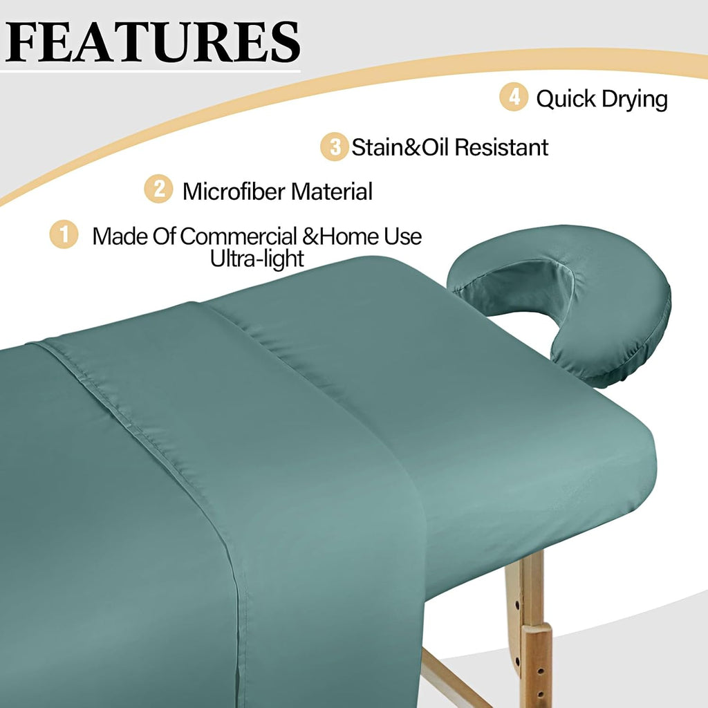 3 Sets Microfiber Massage Table Sheet Set 3 Colors 3 Piece Set Includes Massage Flat Sheet Fitted Sheet and Massage Face Rest Cover Stain Wrinkle-Resistant(Yellow, Pink, Dark Green)