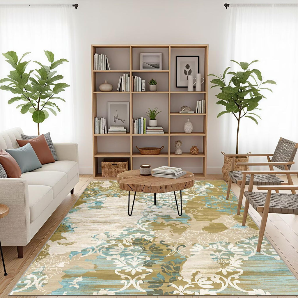 8x10 Area Rugs,Abstract Area Rugs, Modern Washable Non-Slip Rug for Living Room, Bedroom, Dining Room, Soft Low Pile Carpet, Neutral Decor for Home and Office,Abstract Floral - Yellow