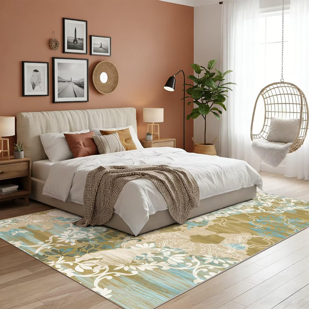 8x10 Area Rugs,Abstract Area Rugs, Modern Washable Non-Slip Rug for Living Room, Bedroom, Dining Room, Soft Low Pile Carpet, Neutral Decor for Home and Office,Abstract Floral - Yellow