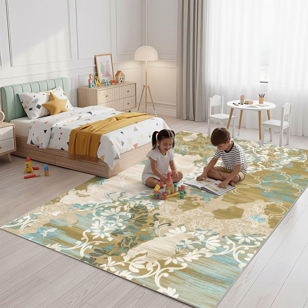 8x10 Area Rugs,Abstract Area Rugs, Modern Washable Non-Slip Rug for Living Room, Bedroom, Dining Room, Soft Low Pile Carpet, Neutral Decor for Home and Office,Abstract Floral - Yellow