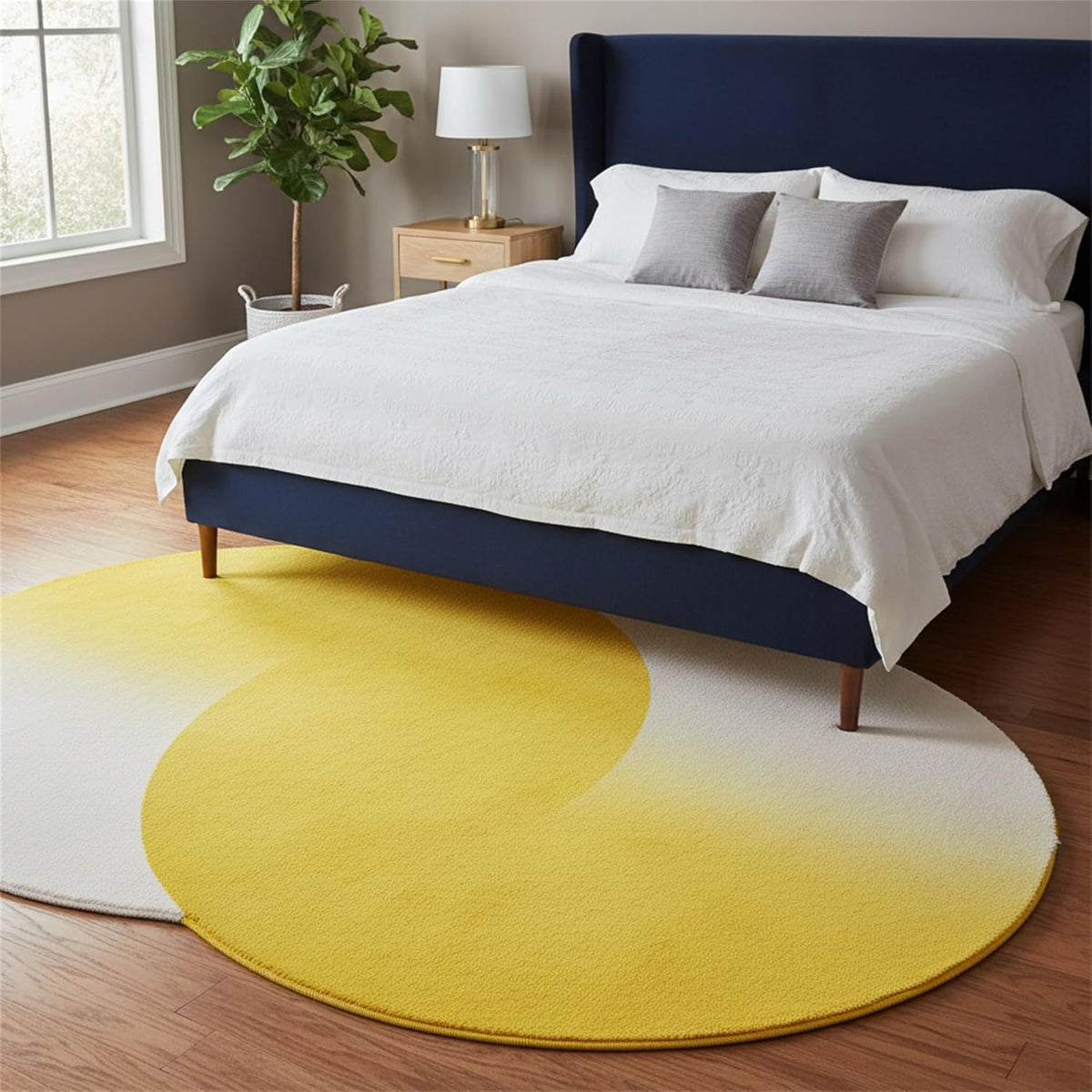 Modern Abstract 5x7 Irregular Area Rug for Living Room Bedroom Minimalist Bright Yellow Off White Geometric Art Deco Rugs Machine Washable Soft Non Slip Mats Nursery Dorm Low Pile Floor Carpet