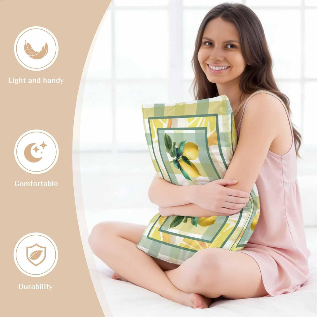 Lemon Pillow Cases Standard Size Set of 2, Botanical Fruit Leaves Bow Yellow Green Striped Satin Pillowcase with Zipper for Hair/Skin, Decorative Pillow Covers for Bed/Couch/Sofa, 20x26 Inches